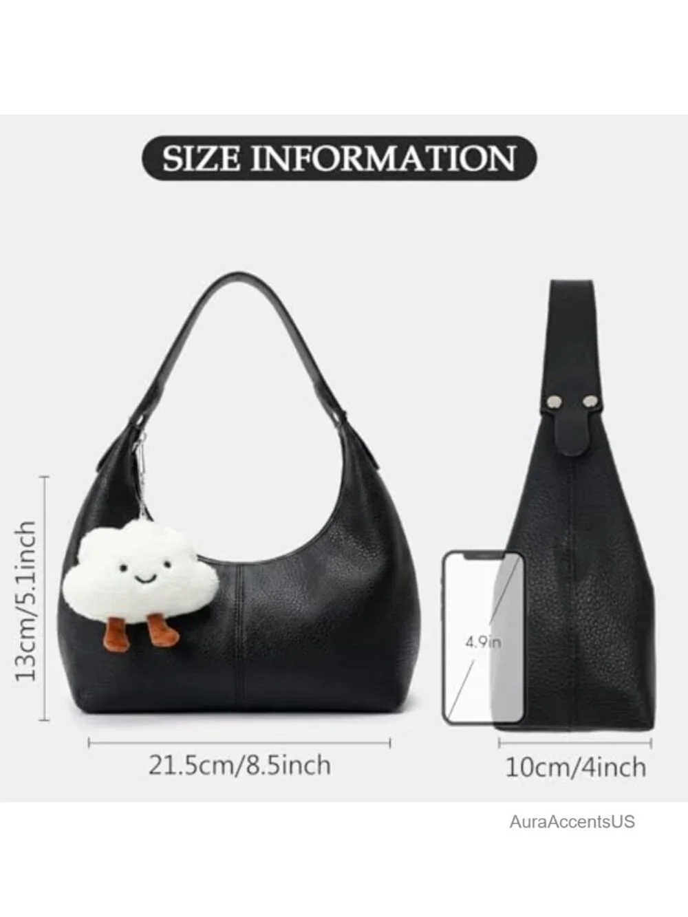 Slouchy Hobo Bag Women Soft Vegan Leather Shoulder Tote Crescent Shape